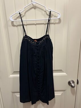 Abercrombie & Fitch Black Embroidered Spaghetti-Strap Camisole Dress
